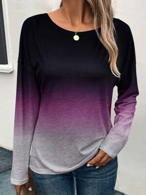 Fashion Casual Gradient Round Neck Long Sleeve Regular Top - Image 1