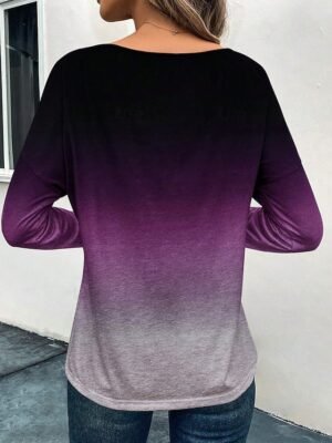 Fashion Casual Gradient Round Neck Long Sleeve Regular Top - Image 2
