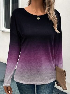 Fashion Casual Gradient Round Neck Long Sleeve Regular Top - Image 3