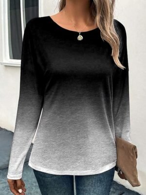 Fashion Casual Gradient Round Neck Long Sleeve Regular Top - Image 4