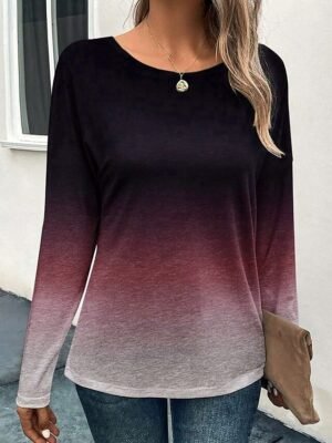 Fashion Casual Gradient Round Neck Long Sleeve Regular Top - Image 6
