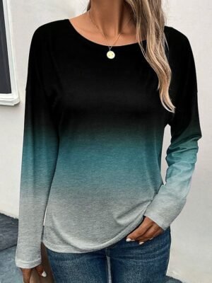 Fashion Casual Gradient Round Neck Long Sleeve Regular Top - Image 8