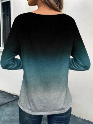 Fashion Casual Gradient Round Neck Long Sleeve Regular Top - Image 9