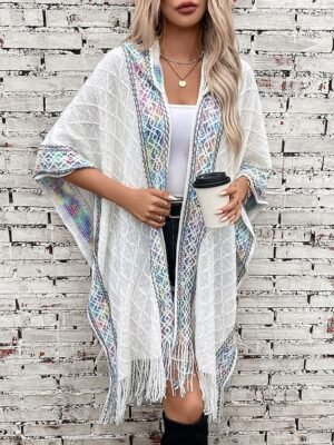 Fashion Casual Graphic Hooded Tassel Sleeveless Long Cape - Image 1