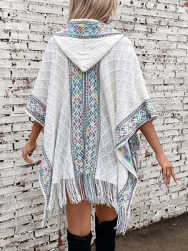 Fashion Casual Graphic Hooded Tassel Sleeveless Long Cape - Image 2