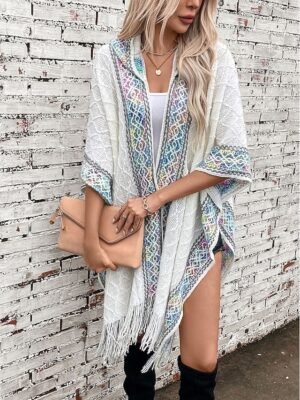 Fashion Casual Graphic Hooded Tassel Sleeveless Long Cape - Image 3
