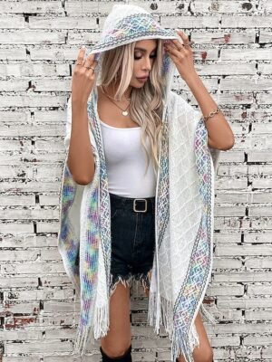 Fashion Casual Graphic Hooded Tassel Sleeveless Long Cape - Image 4