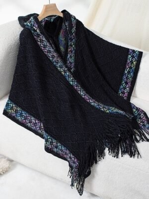 Fashion Casual Graphic Hooded Tassel Sleeveless Long Cape - Image 5
