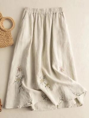 Fashion Casual High Waist Floral Embroidered Maxi Skirt - Image 1