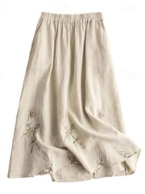 Fashion Casual High Waist Floral Embroidered Maxi Skirt - Image 7