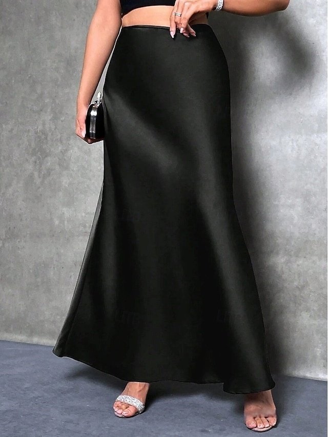 Fashion Casual High Waist Solid Maxi Skirt - Image 1