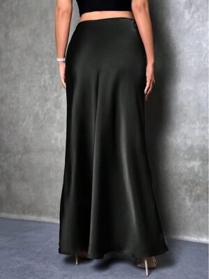 Fashion Casual High Waist Solid Maxi Skirt - Image 2
