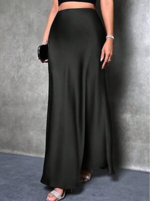 Fashion Casual High Waist Solid Maxi Skirt - Image 3