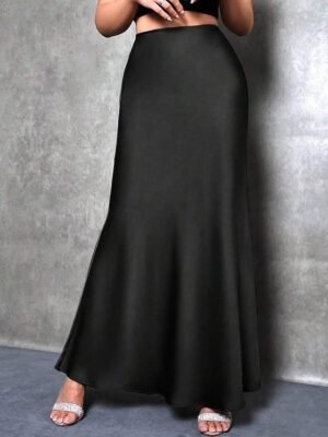 Fashion Casual High Waist Solid Maxi Skirt - Image 4