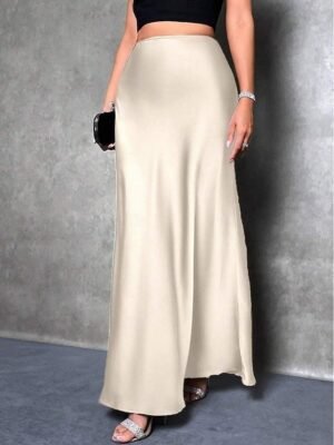 Fashion Casual High Waist Solid Maxi Skirt - Image 6