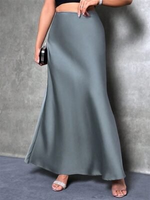 Fashion Casual High Waist Solid Maxi Skirt - Image 9
