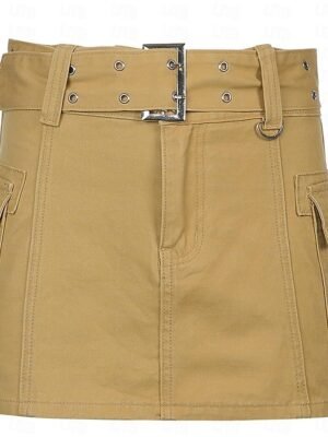 Fashion Casual High Waist Solid Pocket Mini Skirt - Image 1