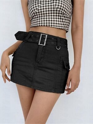 Fashion Casual High Waist Solid Pocket Mini Skirt - Image 13