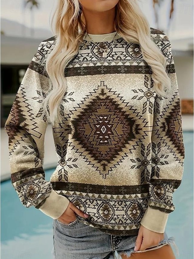 Fashion Casual Loose Floral Crew Neck Long Sleeve Pullover - Image 1