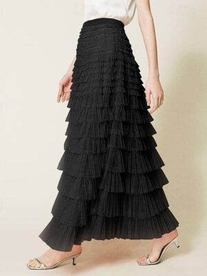 Fashion Casual Maxi High Waist Solid Ruffle Skirt - Image 16