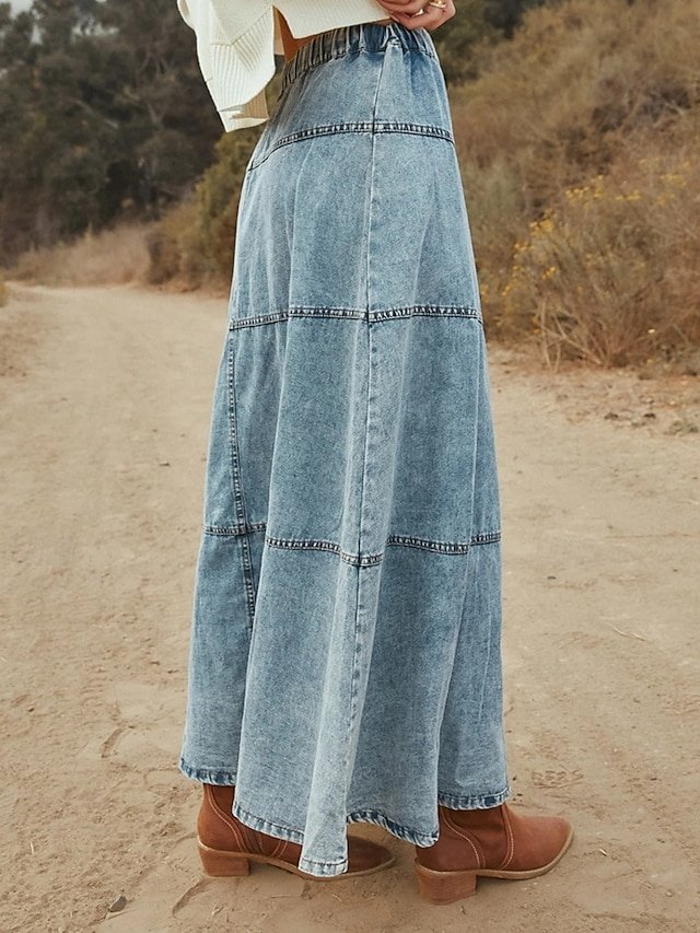 Fashion Casual Plain High Waist Maxi Long Skirt - Image 2