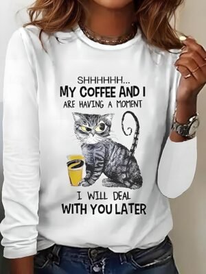Fashion Casual Print Crew Neck Long Sleeve Regular Tunic Top - Image 1