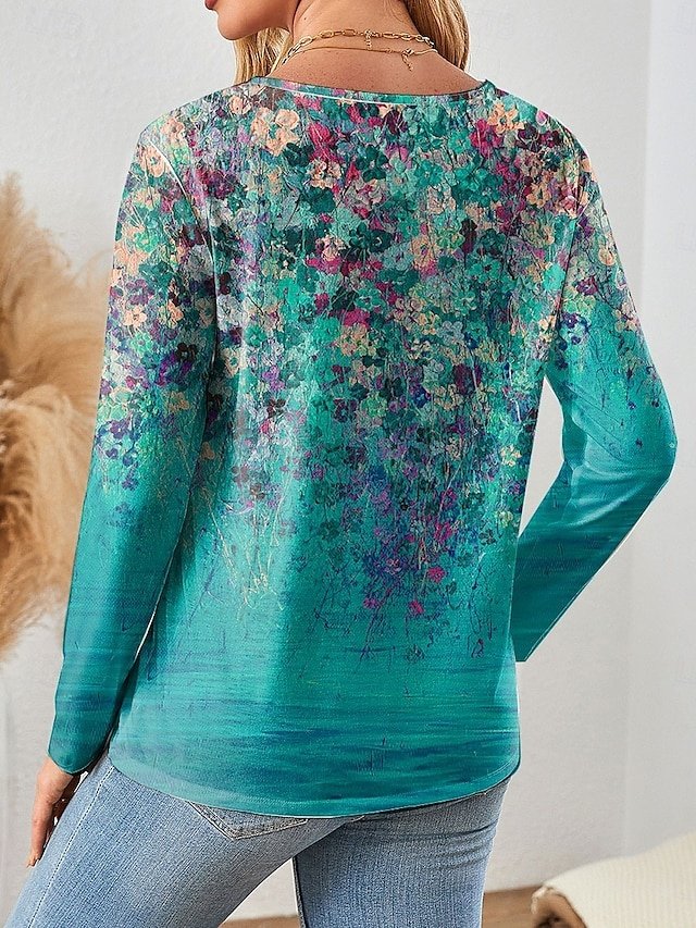 Fashion Casual Print Crew Neck Long Sleeve Regular Tunic Top - Image 2