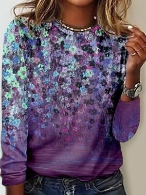 Fashion Casual Print Crew Neck Long Sleeve Regular Tunic Top - Image 3
