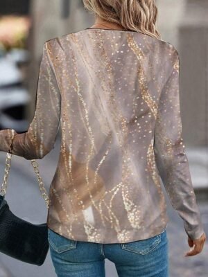 Fashion Casual Print V Neck Long Sleeve Regular Tunic Top - Image 2