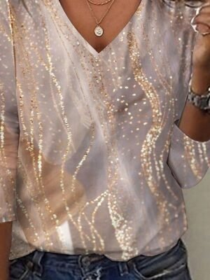 Fashion Casual Print V Neck Long Sleeve Regular Tunic Top - Image 3
