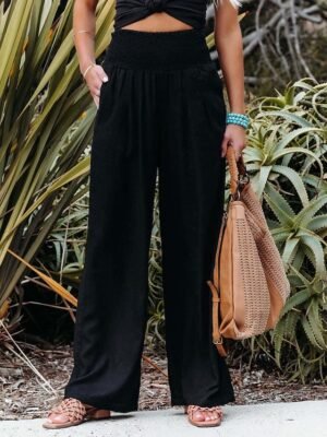 Fashion Casual Pure Colour Pocket Long Loungewear Pants - Image 3
