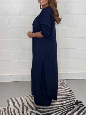 Fashion Casual Pure Colour V Wire Long Sleeve Pajama Set - Image 10