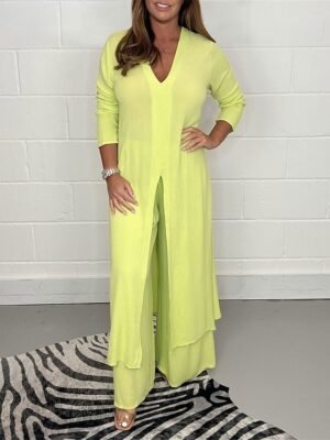 Fashion Casual Pure Colour V Wire Long Sleeve Pajama Set - Image 5