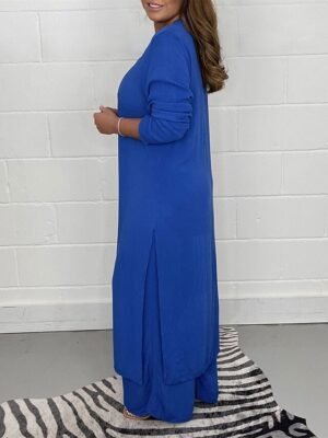 Fashion Casual Pure Colour V Wire Long Sleeve Pajama Set - Image 8