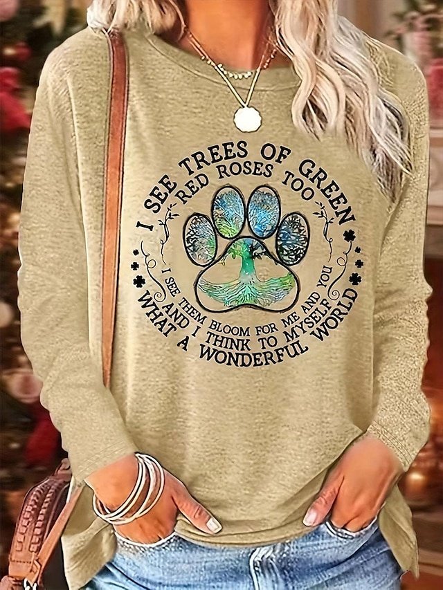 Fashion Casual Regular Cat Letter Round Neck Long Sleeve Tops - Image 1