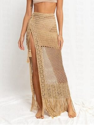 Fashion Casual Solid High Waist Crochet Maxi Skirt - Image 1