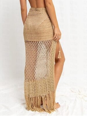 Fashion Casual Solid High Waist Crochet Maxi Skirt - Image 3