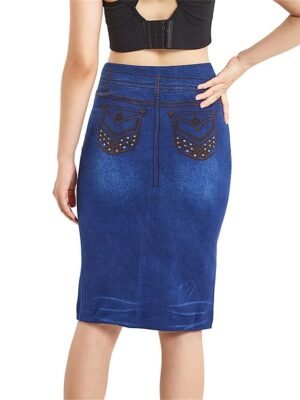 Fashion Casual Solid High Waist Knee-Length Denim Skirt - Image 6