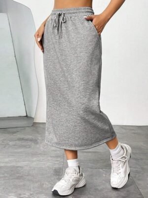 Fashion Casual Solid High Waist Maxi Skirt - Image 1