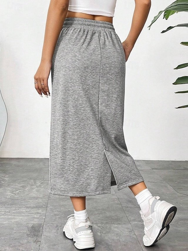 Fashion Casual Solid High Waist Maxi Skirt - Image 2