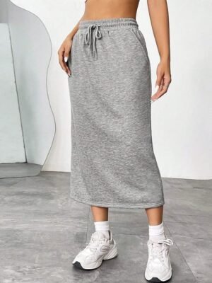 Fashion Casual Solid High Waist Maxi Skirt - Image 3