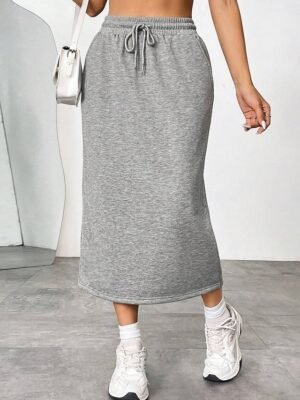 Fashion Casual Solid High Waist Maxi Skirt - Image 4