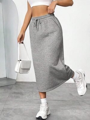 Fashion Casual Solid High Waist Maxi Skirt - Image 6