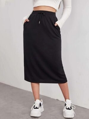 Fashion Casual Solid High Waist Maxi Skirt - Image 8
