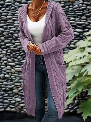 Fashion Casual Solid Hooded Long Sleeve Cardigan - Image 2