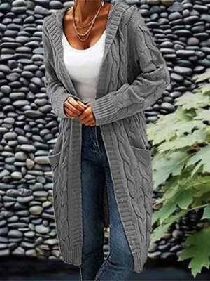 Fashion Casual Solid Hooded Long Sleeve Cardigan - Image 5