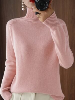 Fashion Casual Solid Stand Collar Long Sleeve Regular Knit Sweater - Image 1
