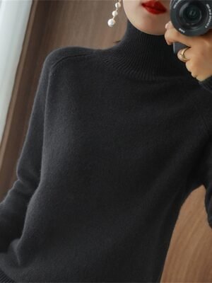 Fashion Casual Solid Stand Collar Long Sleeve Regular Knit Sweater - Image 12