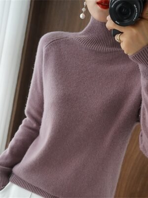 Fashion Casual Solid Stand Collar Long Sleeve Regular Knit Sweater - Image 13