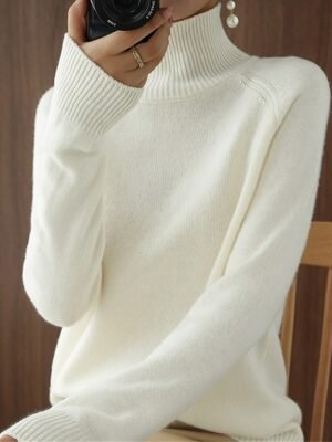 Fashion Casual Solid Stand Collar Long Sleeve Regular Knit Sweater - Image 2